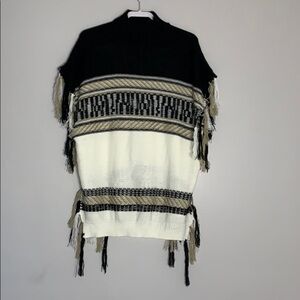 NWT Francesca’s South West boho Mock neck Fringe Woven sweater NEW xl